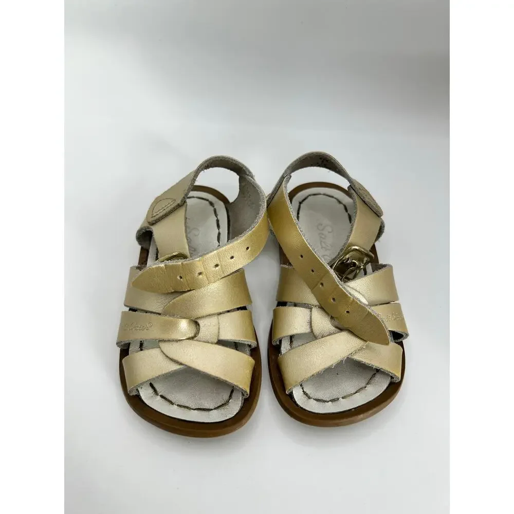 Salt Water Buckle Leather Sandals by Hoy Shoe Toddler Girls 5C Gold